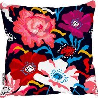 Poppies And Peonies On Dark Blue Background Cushion - Red / 60cm