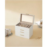 SONGMICS 4-Tier Jewellery Box Organiser with Glass Lid - White