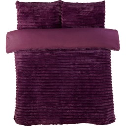 Chunky Ribbed Plush Duvet Cover Set with Pillowcase - Burgundy / Single - thumbnail 2