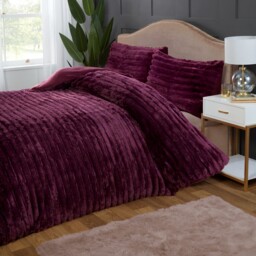 Chunky Ribbed Plush Duvet Cover Set with Pillowcase - Burgundy / Single - thumbnail 3