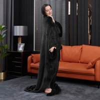 Wearable Super Soft Lounge Blanket - Black - thumbnail 1