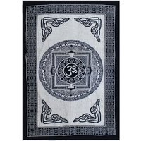Single Cotton Bedspread Wall Hanging - Mono OM Mandala Art - Black