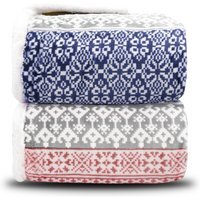 Stunning Plush Ethnic Scandi Printed Fleece Reverse Throw - Navy - image 1