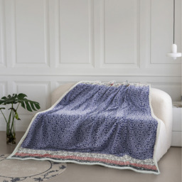 Stunning Plush Ethnic Scandi Printed Fleece Reverse Throw - Navy - thumbnail 4