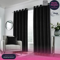 Hampton Black Blackout Velvet Supersoft Eyelet Curtains - Black / 183cm / 168cm - thumbnail 1