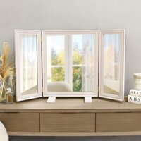 white christmas dresses Cream Solid Wood Makeup Vanity with Cloud Mirror – Space-Saving Design for  Modern Homes