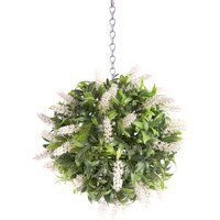 Best Artificial 24cm White Lush Lavender Hanging Basket Flower Topiary Ball - White - image 1
