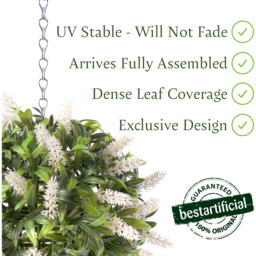Best Artificial 24cm White Lush Lavender Hanging Basket Flower Topiary Ball - White - thumbnail 2