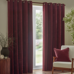 Heavy Chenille Velvet Room Darkening Eyelet Curtains - Beetroot / 229cm / 183cm - thumbnail 2