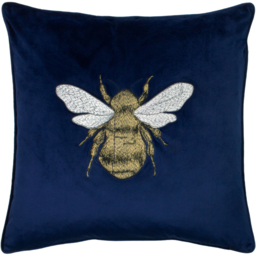 Hortus Embroidered Bee Cushion - Navy / Polyester - thumbnail 2