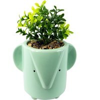 Blue Ceramic Elephant Planter With Artificial Foliage Plant - Green