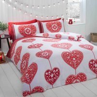 Scandi Heart BC Cotton Duvet Set With Pillowcase - Red / Double