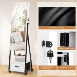 Mobile Jewellery Cabinet Lockable Jewellery Armoire - White - thumbnail 3