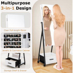 Mobile Jewellery Cabinet Lockable Jewellery Armoire - White - thumbnail 2