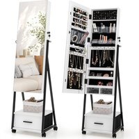 Mobile Jewellery Cabinet Lockable Jewellery Armoire - White