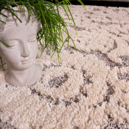 Floral Damask Soft Scandi Shaggy Area Rug - Grey & White / 170 x 120cm - thumbnail 4