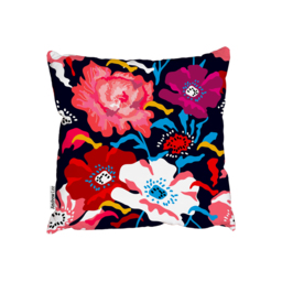 Poppies And Peonies On Dark Blue Background Outdoor Cushion - Red / 60cm - thumbnail 2