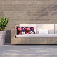 Poppies And Peonies On Dark Blue Background Outdoor Cushion - Red / 60cm - thumbnail 1