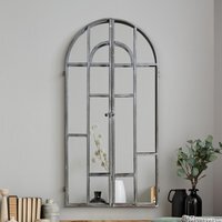 MirrorOutlet The Kirkby Dark Metal Rustic Framed Arched Wall Mirror - Brown