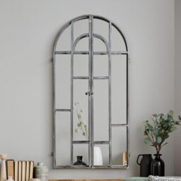 MirrorOutlet The Kirkby Dark Metal Rustic Framed Arched Wall Mirror - Brown - thumbnail 2