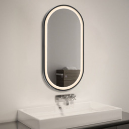 Oval LED Anti-Fog Wall Mirror with 3 Light Colors - Black - thumbnail 2