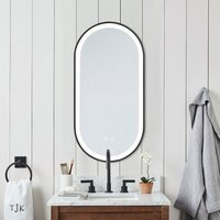 Oval LED Anti-Fog Wall Mirror with 3 Light Colors - Black - thumbnail 1