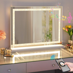FENCHILIN Bluetooth Hollywood Vanity Mirror with Crystal Strip Lights Wall-Mount - Metal White - thumbnail 4