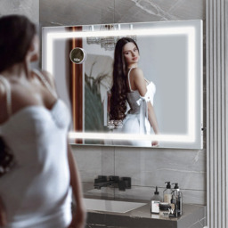 FENCHILIN Bluetooth Hollywood Vanity Mirror with Crystal Strip Lights Wall-Mount - Metal White - thumbnail 3