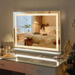 FENCHILIN Bluetooth Hollywood Vanity Mirror with Crystal Strip Lights Wall-Mount - Metal White - thumbnail 5