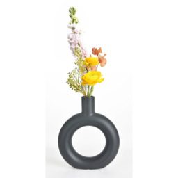 Modern Donut Porcelain Vase - Black - thumbnail 2