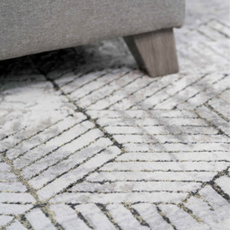 Grey Distressed Abstract Gold Geometric Motif Area Rug - Grey Gold / 170 x 120cm - thumbnail 2