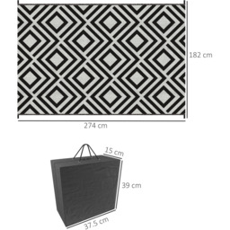 Outsunny Reversible Outdoor Rug with Carry Bag and Ground Stakes - Black and White - thumbnail 2