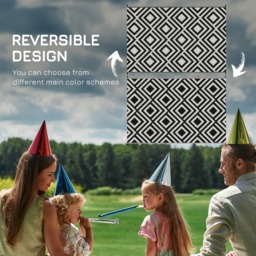 Outsunny Reversible Outdoor Rug with Carry Bag and Ground Stakes - Black and White - thumbnail 5