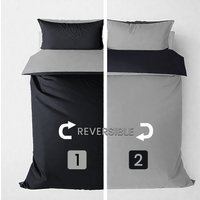 Soft Touch Plain Reversible Microfibre Duvet Cover and Pillowcase Set - Black/silver / Double - image 1