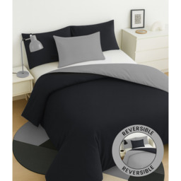 Soft Touch Plain Reversible Microfibre Duvet Cover and Pillowcase Set - Black/silver / Double - thumbnail 4