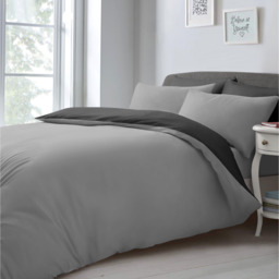 Soft Touch Plain Reversible Microfibre Duvet Cover and Pillowcase Set - Black/silver / Double - thumbnail 3