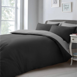 Soft Touch Plain Reversible Microfibre Duvet Cover and Pillowcase Set - Black/silver / Double - thumbnail 2