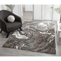 Eleanor Modern Embossed Contemporary Living Room Area Rug - Marble Design Rug - Grey / 80cm