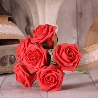 Bunch of 6 Small Foam Tea Roses - Coral Pink