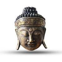 Shine Buddha Head Statue, Handcrafted Indonesian Home Accent - Gold