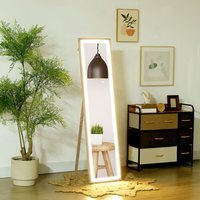 HOMCOM Full Length Mirror with Lights Frame for Bedroom - Oak