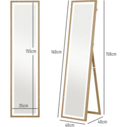 HOMCOM Full Length Mirror with Lights Frame for Bedroom - Oak - thumbnail 2