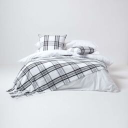 White and Black Tartan Check Sofa and Bed Throw - White and Black / 200cm - thumbnail 3