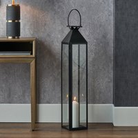 Stainless Steel and Glass Tall Lantern - Black / 93cm - thumbnail 1