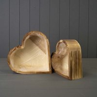 Natural Set of Two Heart Wooden Planters - Natural