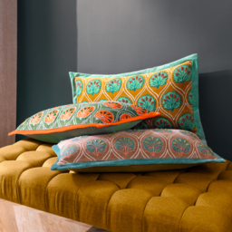 Casa Embroidered Cushion - Ochre/Marine / Polyester - thumbnail 5