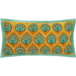 Casa Embroidered Cushion - Ochre/Marine / Polyester - thumbnail 2