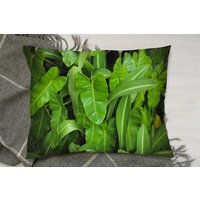 Abstract Background Of Dark Green Leaves Cushion - Green - thumbnail 1