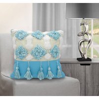 Boho Tassle Heavy Tuft Cushion - Blue