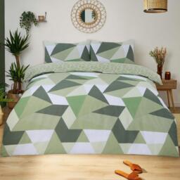 Dreamscene Shapes Geo Duvet Cover Bedding Set - Sage Green / Superking - thumbnail 2